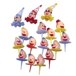 Vintage Clown Cupcake Toppers Lot – Set of 16 Mid-Century Party Decor